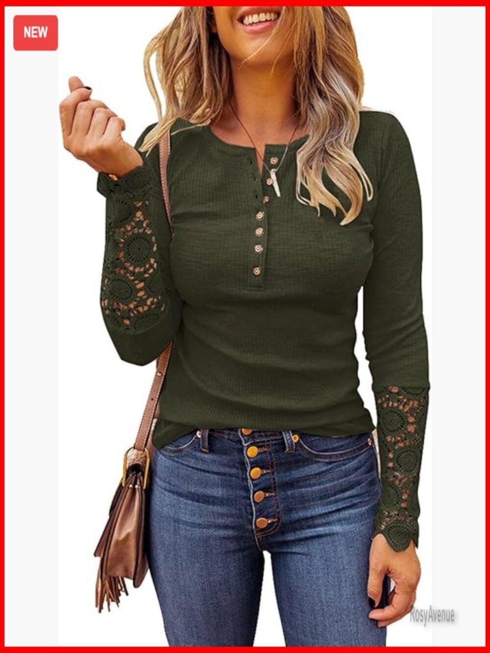 Long Sleeve Lace Trim Tunic Top Button Down Blouse Ribbed Fabric
